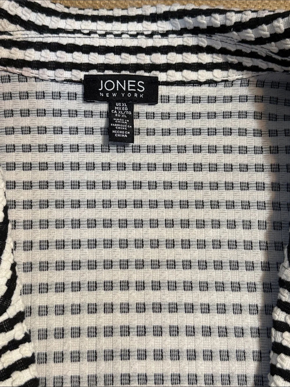 Jones New York Black and White Striped Open-Front Blazer